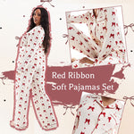 Load image into Gallery viewer, Red Ribbon Soft Pajamas Set
